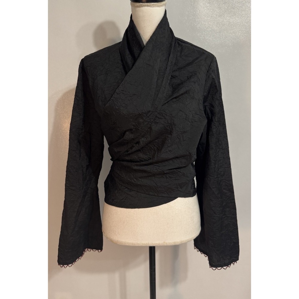 DINA BAR-EL One Size Black Wrap Crinkle Top Beaded Cuffs Vintage 90's